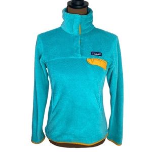 Patagonia Retool snap-T fleece pullover soft shell jacket turquoise orange sz XS